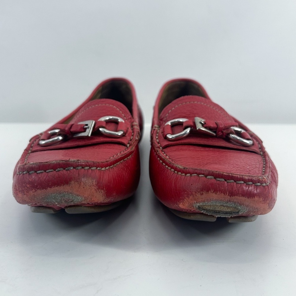 Prada Vintage Red Leather Horsebit Slip On Loafers Size 36 - Picture 3 of 7